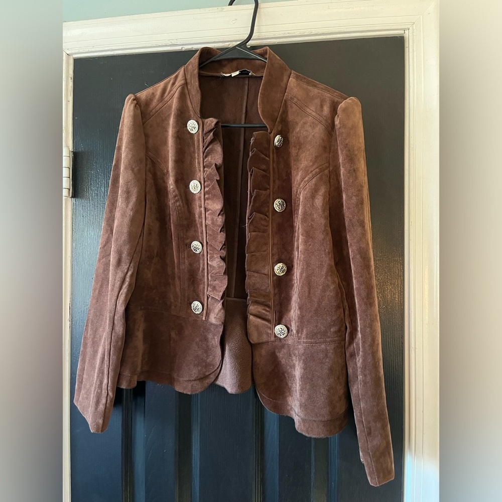 Cute Kate & Rosey Faux Suede Ruffled Jacket 
Size Medium